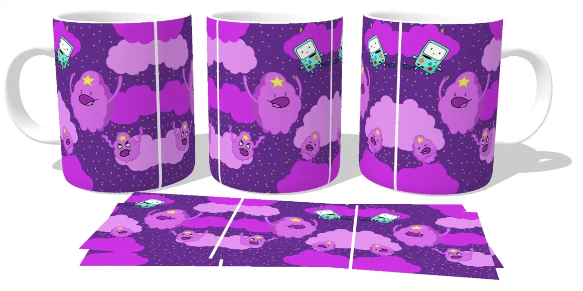 Caneca copo Plástico ou Cerâmica Princesa Caroço nuvens adventure time