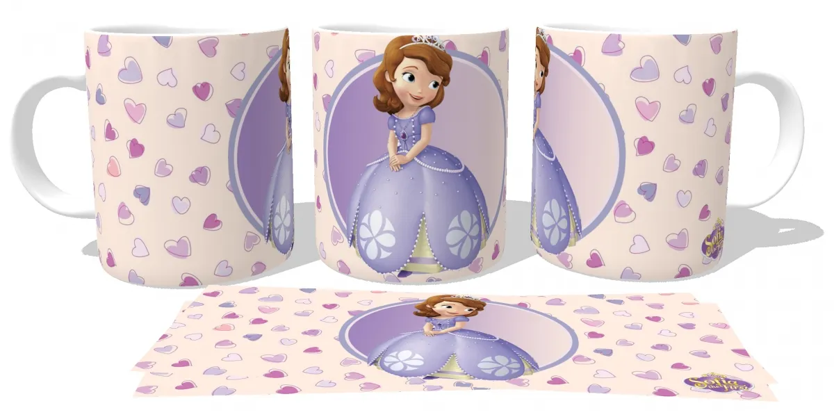 Caneca copo Plástico ou Cerâmica Princesa Sofia corações Imagem