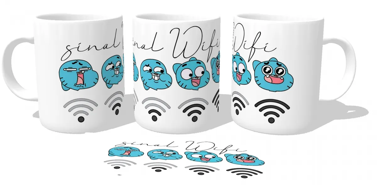 Caneca copo Plástico ou Cerâmica sinal WIFI incrivel Gumball