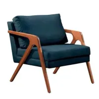 Poltrona Decorativa Mona Luxo Veludo Azul Marinho e Base Madeira Maciça - CASA TREE - Foto 3