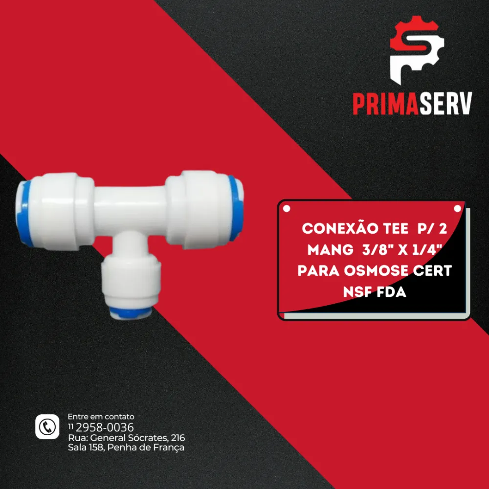 CONEXÃO TEE  P/ 2 MANG  3/8" X 1/4" PARA OSMOSE CERT NSF FDA