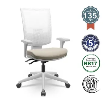  Cadeira Multiregulável NR17 Flash Cinza Encosto Regulável com Base Piramidal e Braços Reguláveis