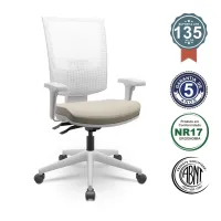  Cadeira Multiregulável NR17 Flash Cinza Encosto Regulável com Base Piramidal e Braços Reguláveis