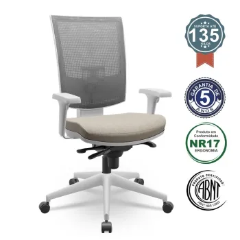 Multi Regulavel NR17 Flash Cinza Encosto Regulável e Mecanismo Slider com Base Piramidal e Braços Reguláveis