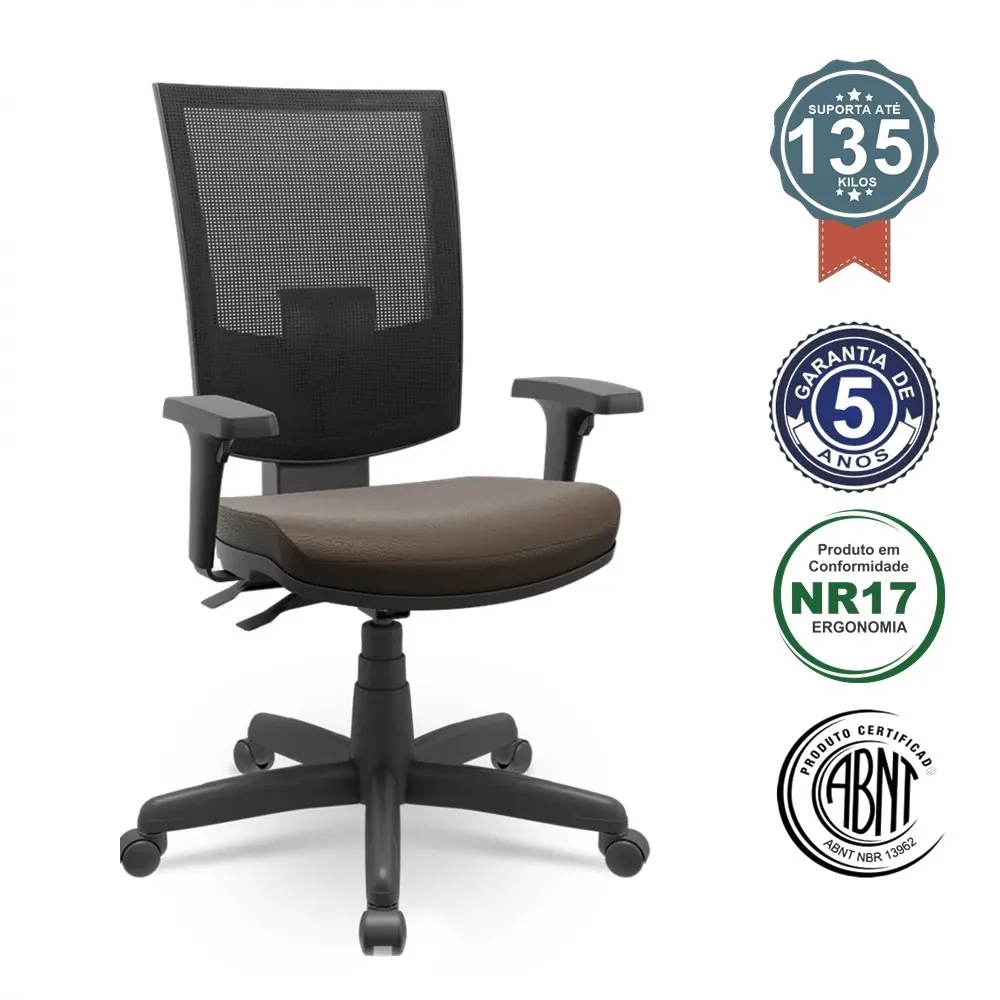  Cadeira Multiregulável NR17 Flash Encosto Regulável com Base Giratória e Braços Regulaveis