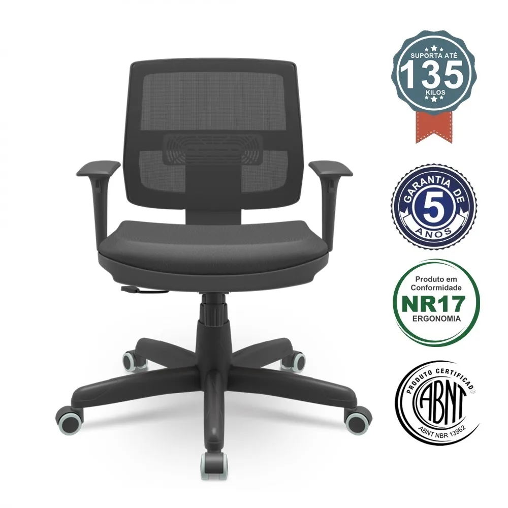  Cadeira Executiva Brizza Tela Mecanismo Relax Base Standard  com Braços Reguláveis