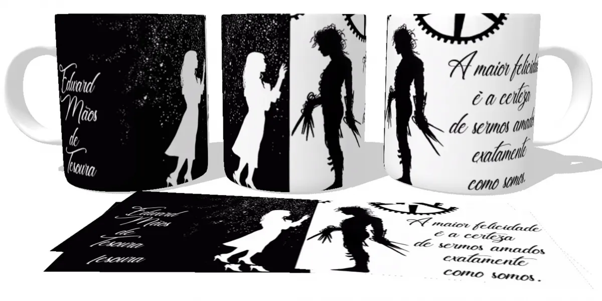 Caneca copo Plástico ou Cerâmica Edward mãos de tesoura certeza sermos amados Imagem