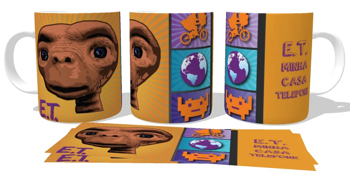 Caneca copo Plástico ou Cerâmica ET minha casa telefone alien