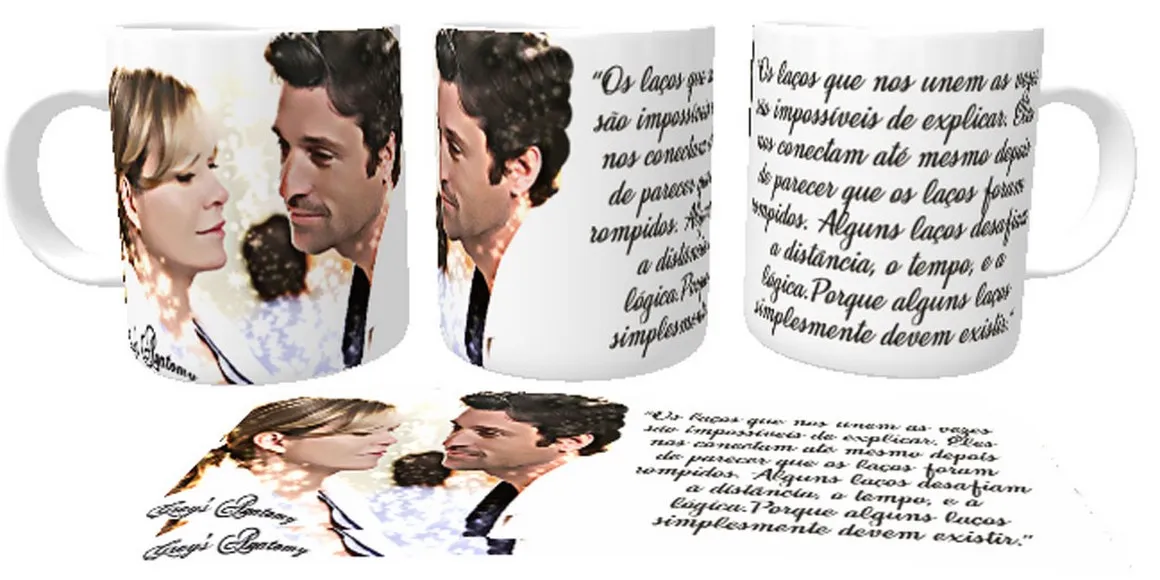 Caneca copo Plástico ou Cerâmica Greys Anatomy laços serie netflix