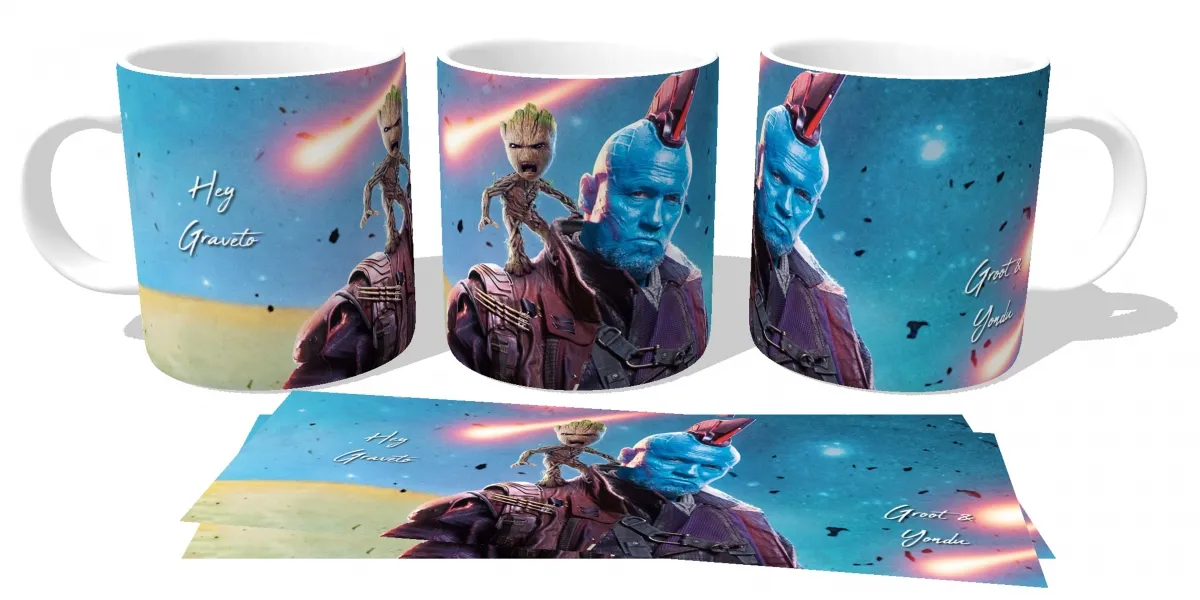 Caneca copo Plástico ou Cerâmica Guardiões da Galáxia graveto Groot Yondu Imagem