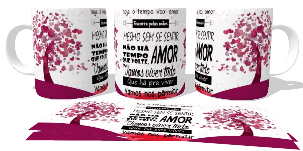 Caneca copo Plástico ou Cerâmica Árvore o tempo voa amor musica