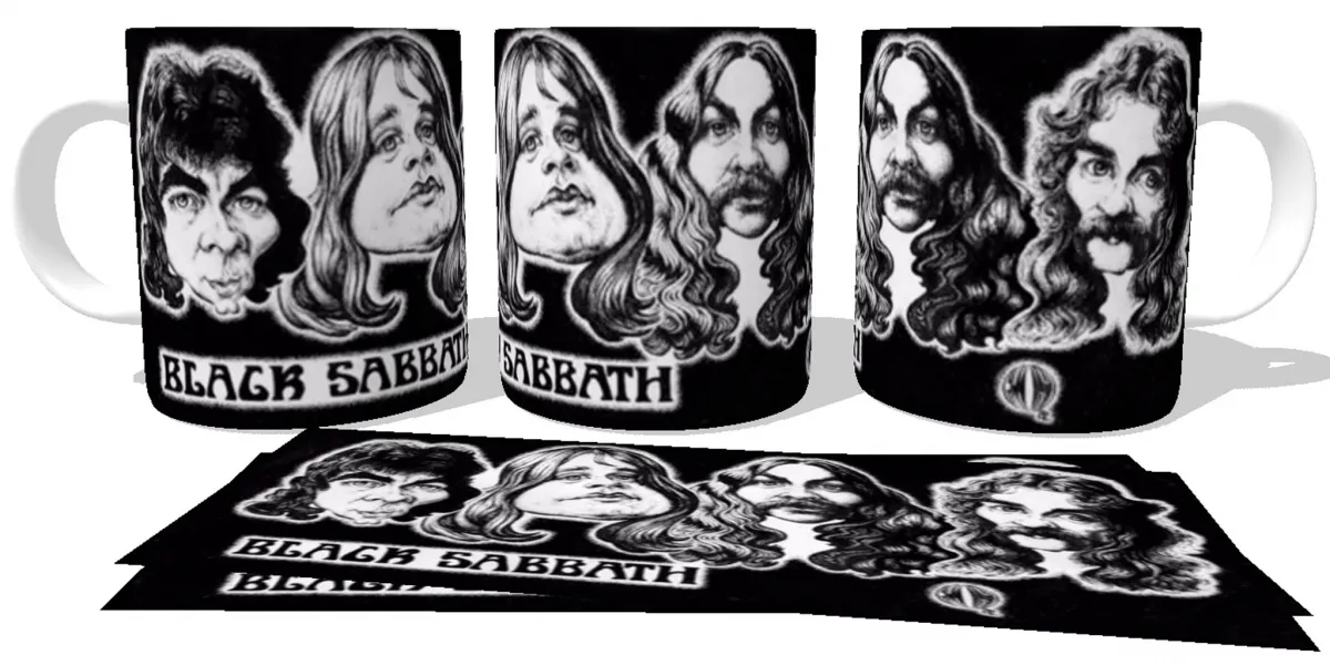 Caneca copo Plástico ou Cerâmica Black Sabbath rostos ozzy osbourne Imagem