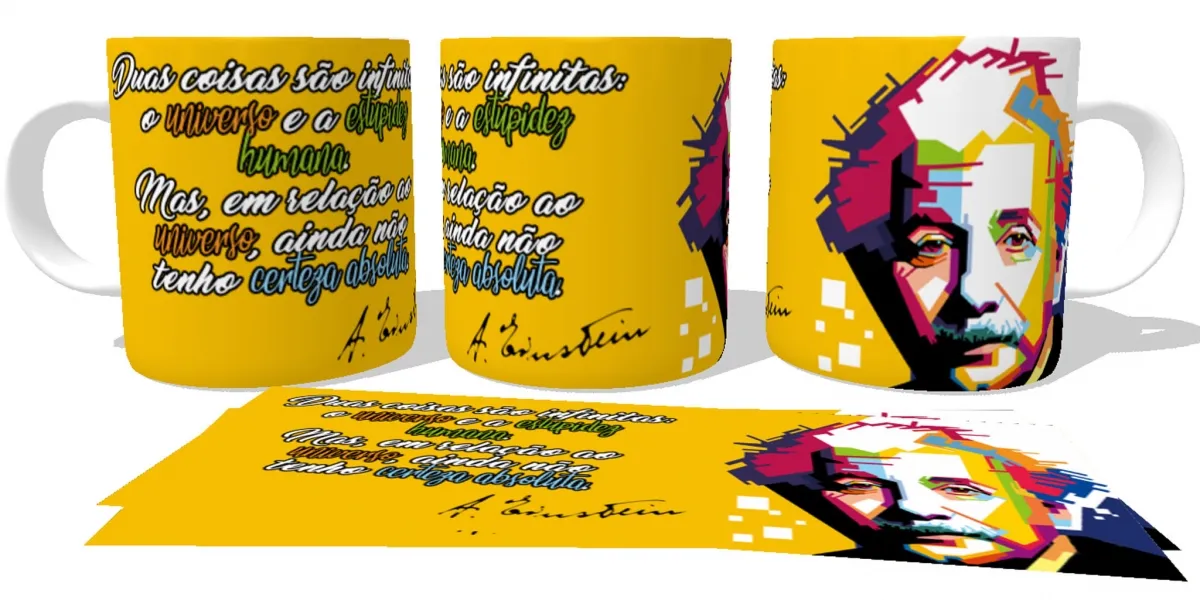 Caneca copo Plástico ou Cerâmica Albert Einstein estupidez humana Imagem