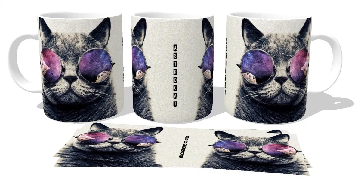 Caneca copo Plástico ou Cerâmica Astrocat gato cat óculos felino Imagem