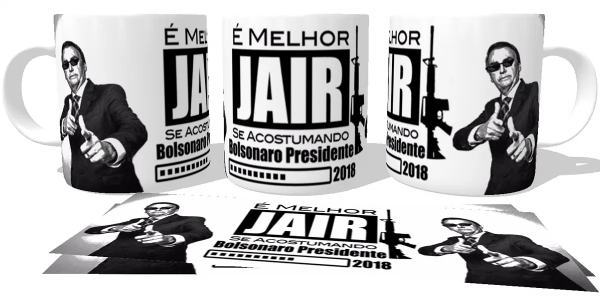 Caneca copo Plástico ou Cerâmica Bolsonaro Presidente 2018 fuzil arma