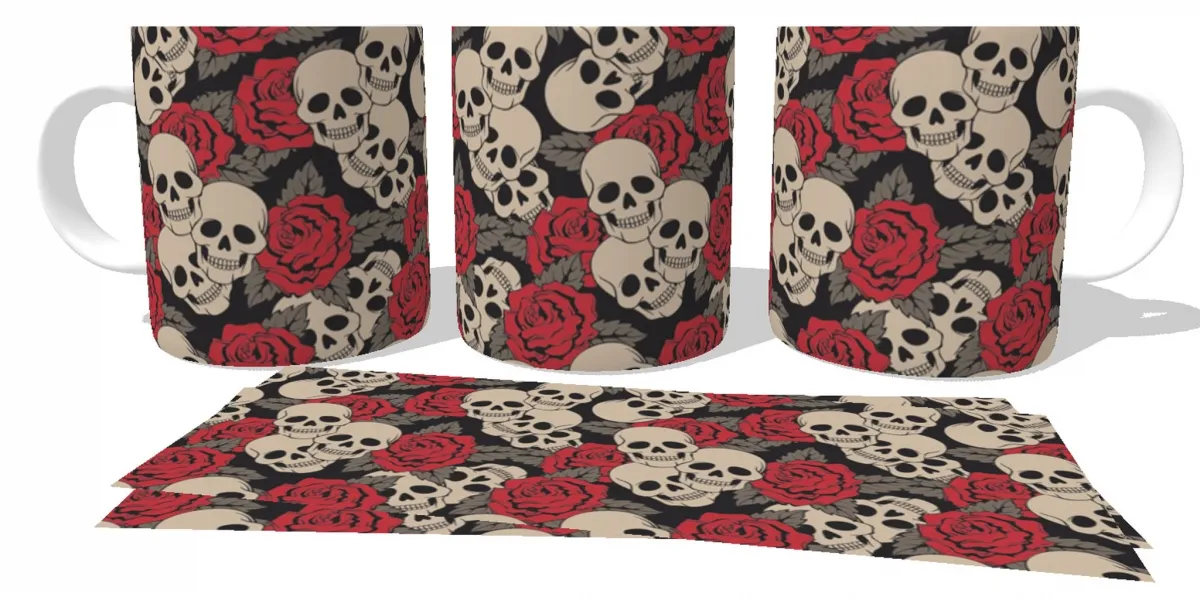Caneca copo Plástico ou Cerâmica Caveira Rosas mexicana