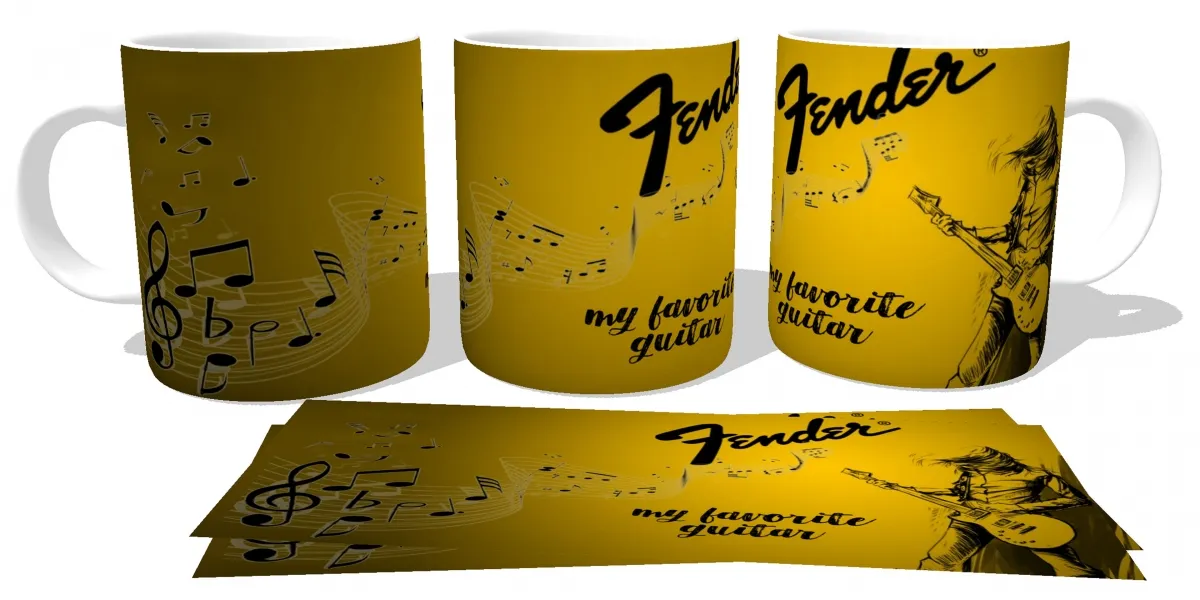 Caneca copo Plástico ou Cerâmica Fender my favorite guitar guitarra