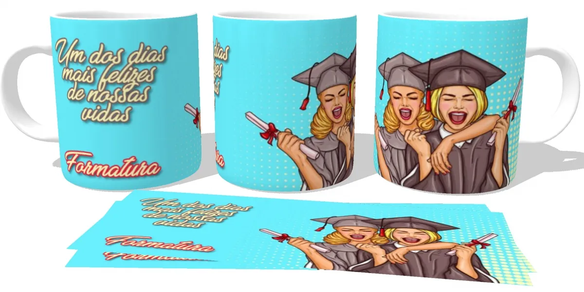 Caneca copo Plástico ou Cerâmica Formatura dia feliz vida diploma Imagem