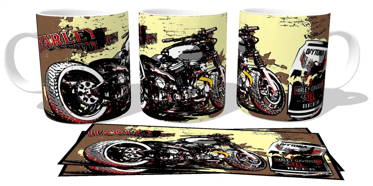 Caneca copo Plástico ou Cerâmica Harley Davidson moto Daytona Imagem