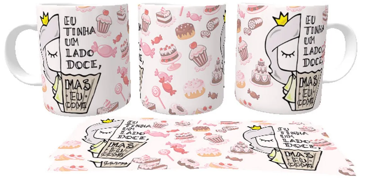 Caneca copo Plástico ou Cerâmica Lado doce comi cupcake