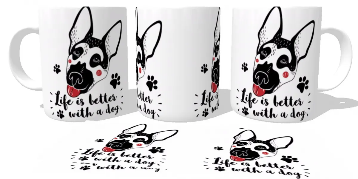 Caneca copo Plástico ou Cerâmica Life is better with a dog pastor alemão
