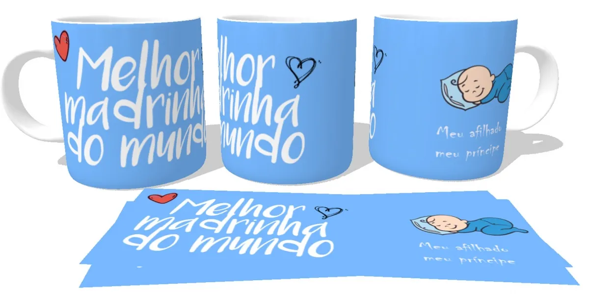 Caneca copo Plástico ou Cerâmica Melhor madrinha do mundo azul Imagem