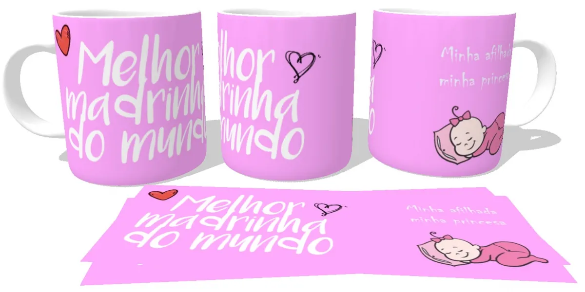 Caneca copo Plástico ou Cerâmica Melhor madrinha do mundo rosa Imagem