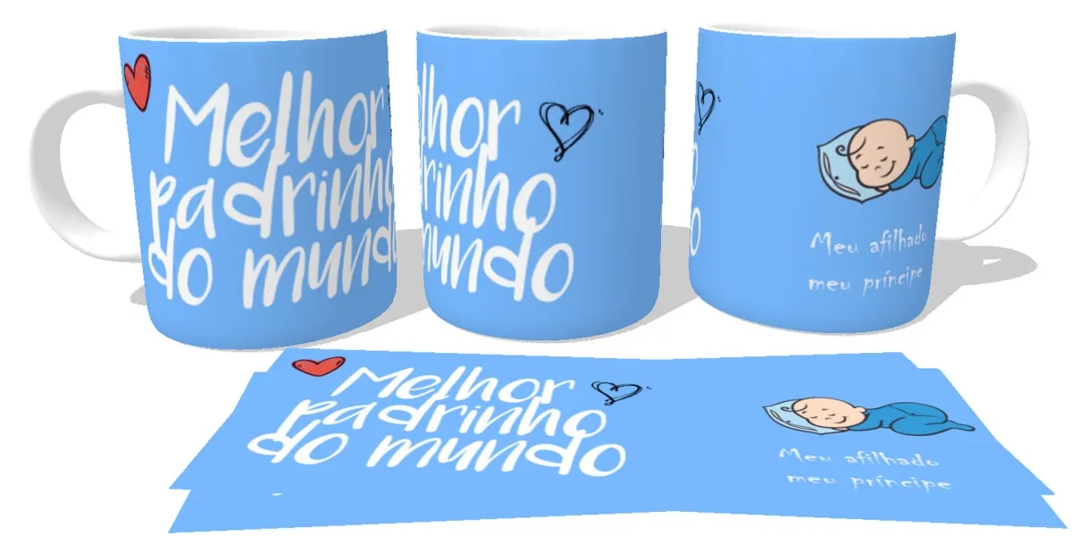 Caneca copo Plástico ou Cerâmica Melhor padrinho do mundo azul