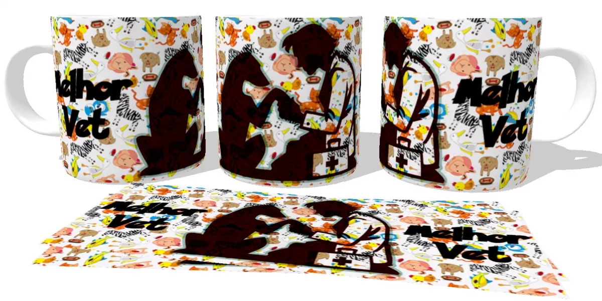 Caneca copo Plástico ou Cerâmica Melhor Veterinário pets animais Imagem