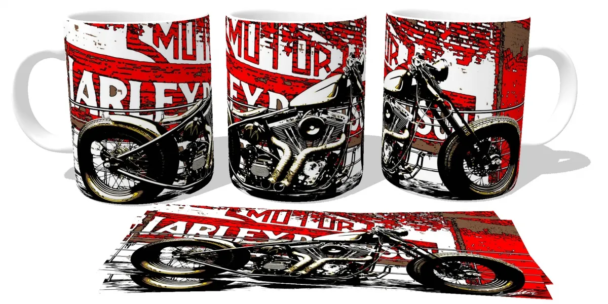 Caneca copo Plástico ou Cerâmica Motor Harley Davidson moto Imagem