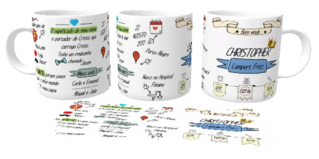 Caneca copo Plástico ou Cerâmica Nascimento  masculino