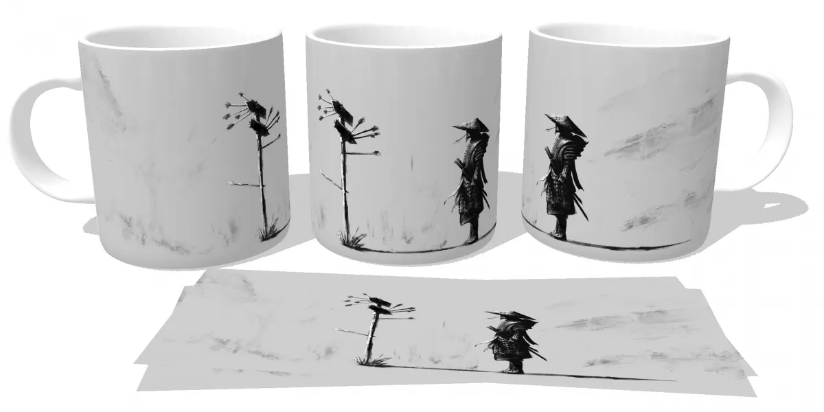 Caneca copo Plástico ou Cerâmica Samurai placa flechas Imagem
