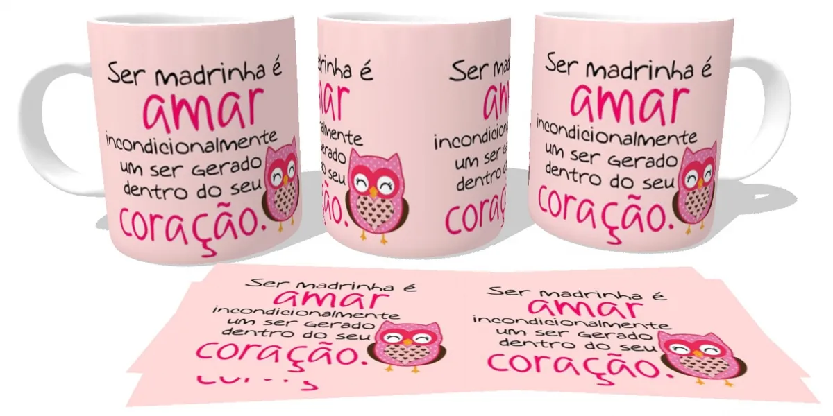 Caneca copo Plástico ou Cerâmica Ser madrinha é amar rosa