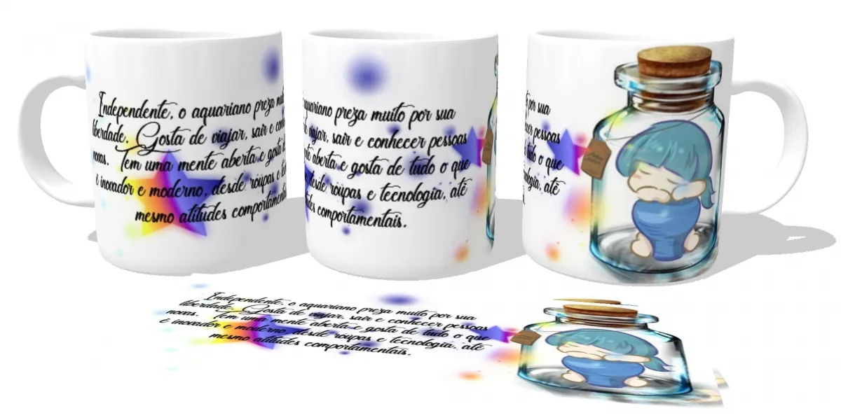 Caneca copo Plástico ou Cerâmica Signo aquário garrafa Imagem
