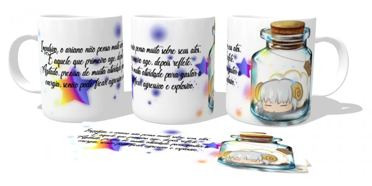 Caneca copo Plástico ou Cerâmica Signo áries garrafa