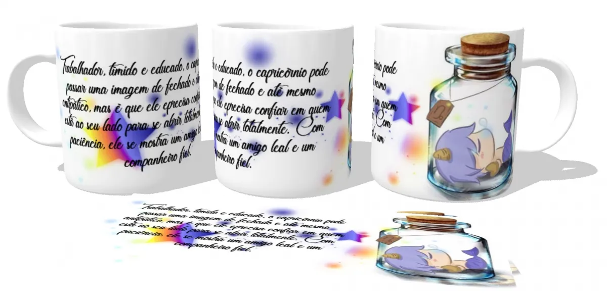 Caneca copo Plástico ou Cerâmica Signo Capricórnio garrafa
