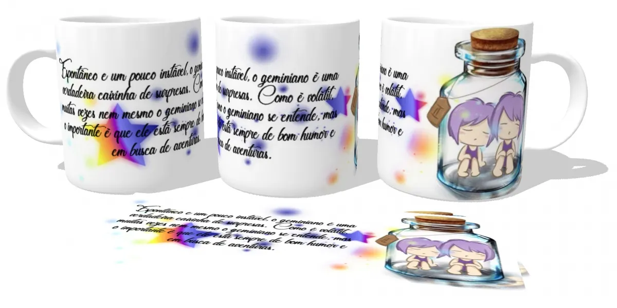 Caneca copo Plástico ou Cerâmica Signo gêmeos garrafa Imagem