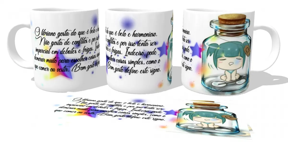 Caneca copo Plástico ou Cerâmica Signo Libra garrafa