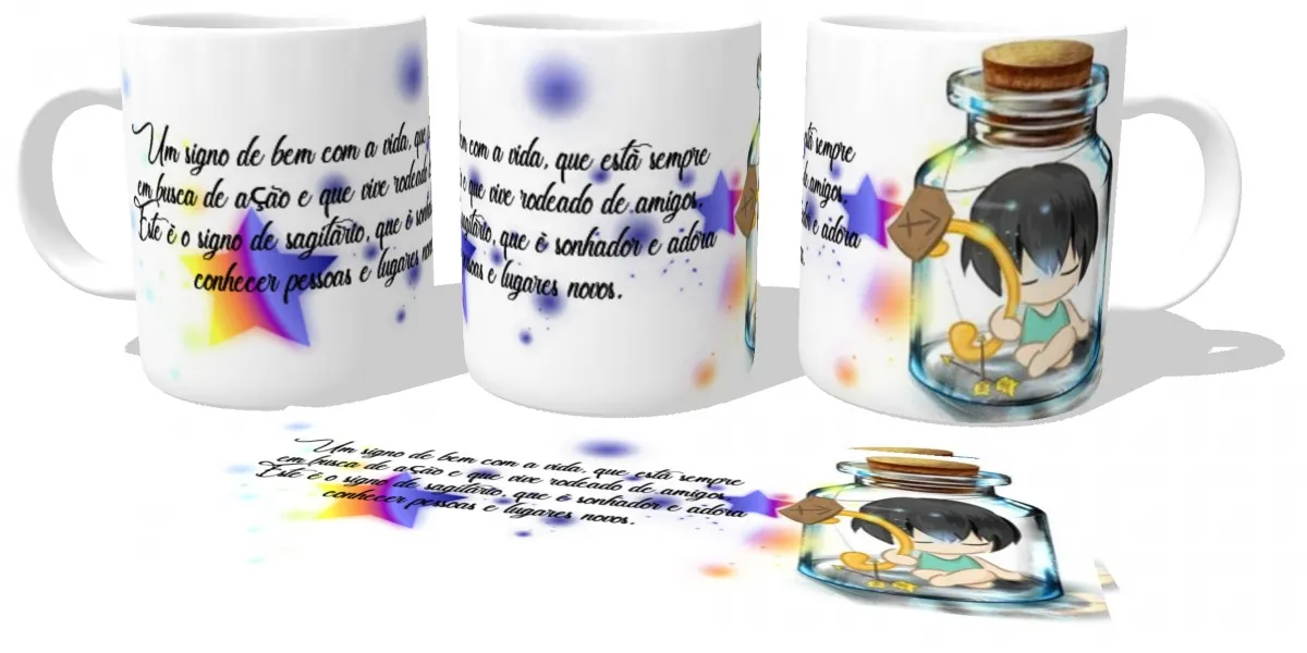 Caneca copo Plástico ou Cerâmica Signo sagitário garrafa