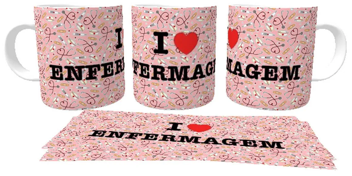 Caneca copo Plástico ou Cerâmica I love Enfermagem enfermeira