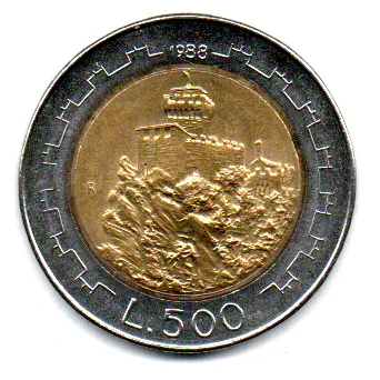 San Marino - 1988 - 500 Lire - Comemorativa (Second Tower) Imagem