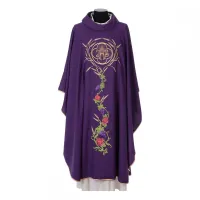 Casula Galão Bordado JHS e flores em Cores Litúrgicas - Foto 2