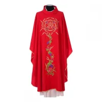 Casula Galão Bordado JHS e flores em Cores Litúrgicas - Foto 3