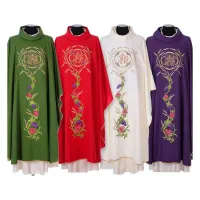 Casula Galão Bordado JHS e flores em Cores Litúrgicas - Foto 6