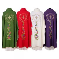 Casula Galão Bordado JHS e flores em Cores Litúrgicas - Foto 5