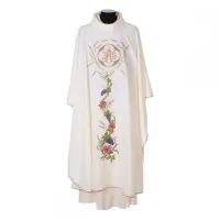 Casula Galão Bordado JHS e flores em Cores Litúrgicas - Foto 4