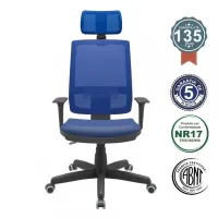  Cadeira Multiregulável NR17 Brizza Tela Encosto Regulável com Base Giratória com Braços Reguláveis e Apoio de Cabeça