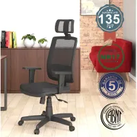 Poltrona Presidente Brizza Mecanismo Relax Base Giratória com Braços Reguláveis e Apoio de Cabeça 