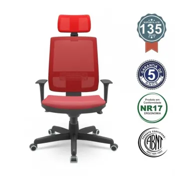  Cadeira Multiregulável NR17  Brizza Tela Encosto Regulável com Mecanismo Sincronizado Base Giratória Braços Reguláveis e Apoio de cabeça 