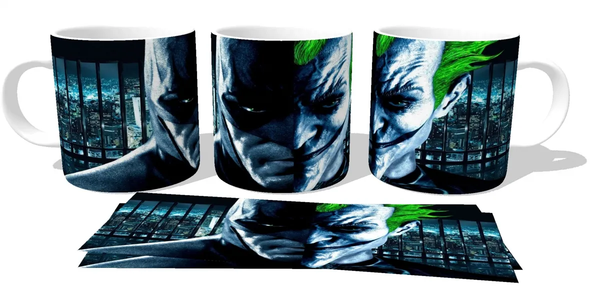 Caneca copo Plástico ou Cerâmica Batman morcego VS Coringa palhaço